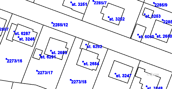 Parcela st. 6292 v KÚ Rakovník, Katastrální mapa