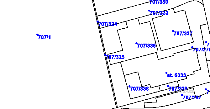 Parcela st. 707/325 v KÚ Rakovník, Katastrální mapa