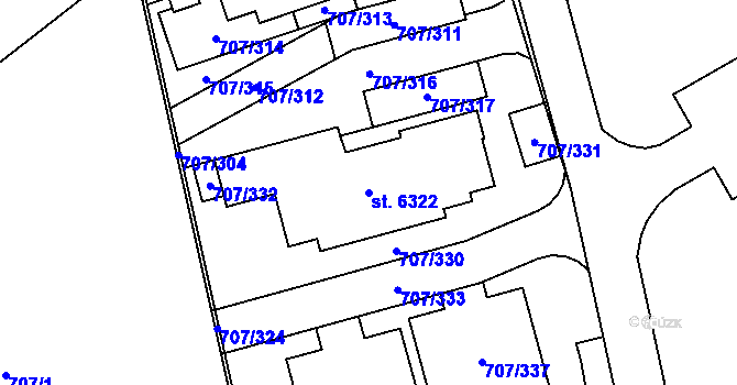 Parcela st. 6322 v KÚ Rakovník, Katastrální mapa