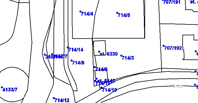Parcela st. 6330 v KÚ Rakovník, Katastrální mapa