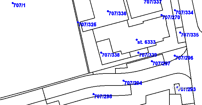 Parcela st. 707/338 v KÚ Rakovník, Katastrální mapa