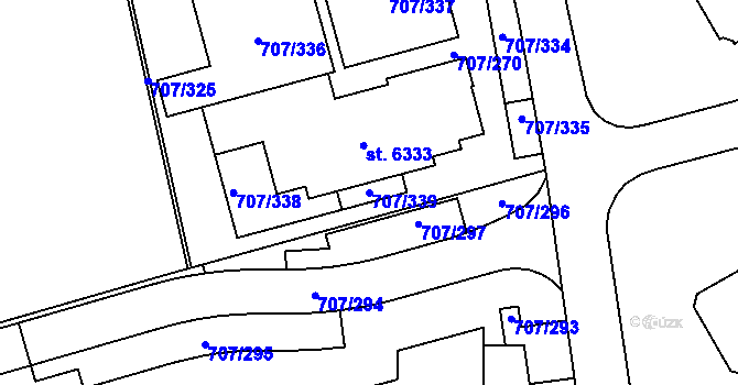 Parcela st. 707/339 v KÚ Rakovník, Katastrální mapa