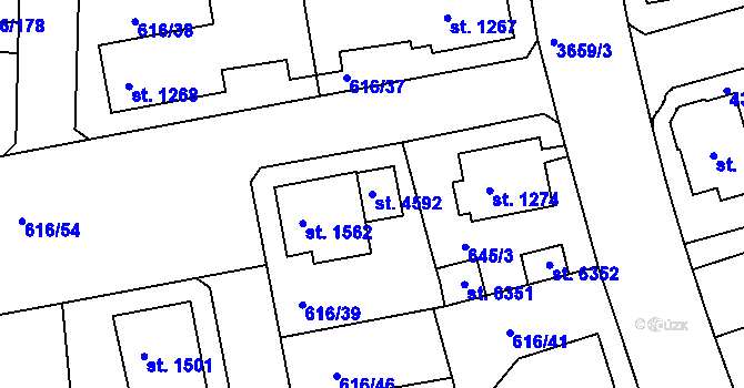 Parcela st. 4592 v KÚ Rakovník, Katastrální mapa