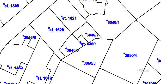 Parcela st. 6360 v KÚ Rakovník, Katastrální mapa