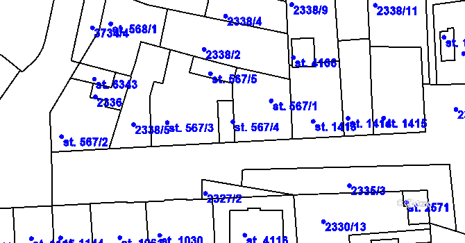 Parcela st. 567/4 v KÚ Rakovník, Katastrální mapa