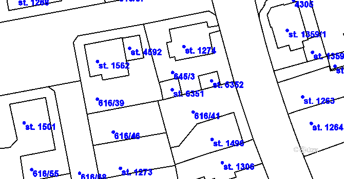 Parcela st. 6351 v KÚ Rakovník, Katastrální mapa