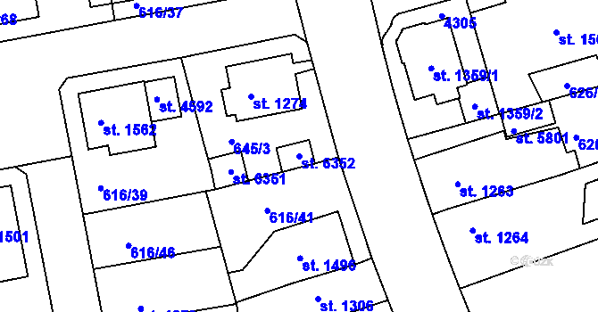 Parcela st. 6352 v KÚ Rakovník, Katastrální mapa