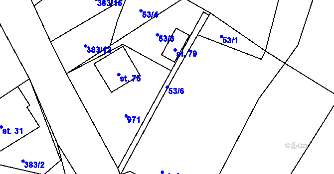 Parcela st. 53/6 v KÚ Rakůvka, Katastrální mapa