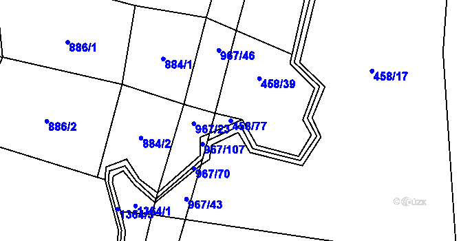 Parcela st. 458/77 v KÚ Rakůvka, Katastrální mapa