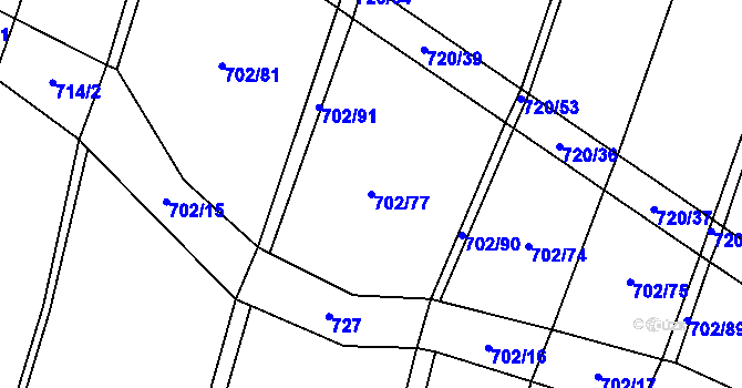 Parcela st. 702/77 v KÚ Rakůvka, Katastrální mapa
