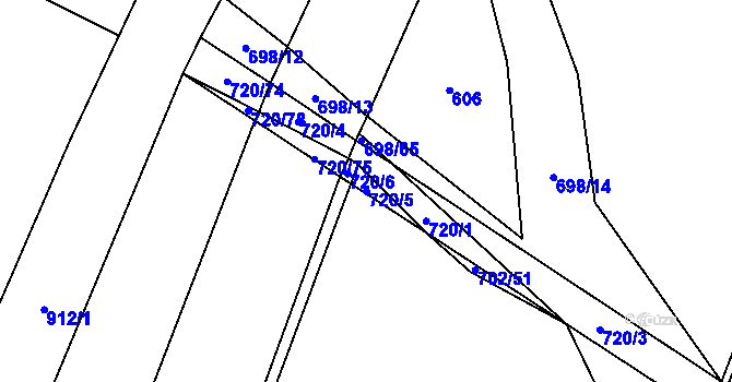 Parcela st. 720/5 v KÚ Rakůvka, Katastrální mapa