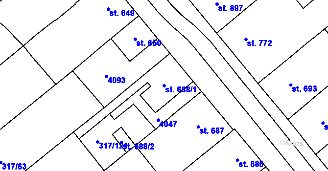 Parcela st. 688/1 v KÚ Rakvice, Katastrální mapa