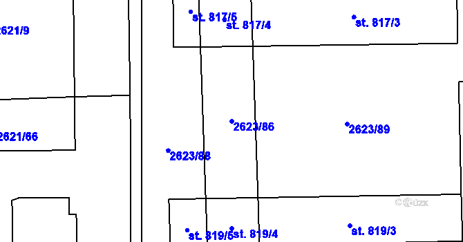 Parcela st. 2623/86 v KÚ Rakvice, Katastrální mapa