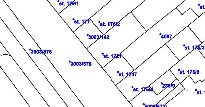 Parcela st. 1221 v KÚ Rakvice, Katastrální mapa