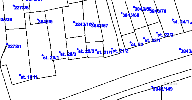 Parcela st. 21/1 v KÚ Rakvice, Katastrální mapa