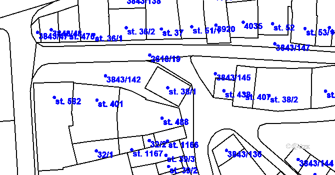 Parcela st. 38/1 v KÚ Rakvice, Katastrální mapa