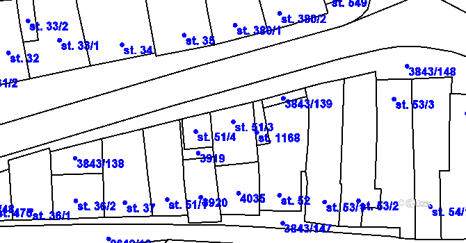 Parcela st. 51/3 v KÚ Rakvice, Katastrální mapa