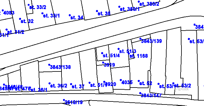 Parcela st. 51/4 v KÚ Rakvice, Katastrální mapa