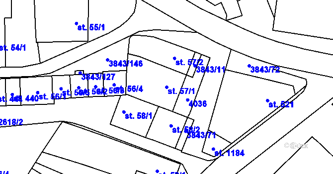 Parcela st. 57/1 v KÚ Rakvice, Katastrální mapa