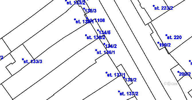 Parcela st. 136/1 v KÚ Rakvice, Katastrální mapa