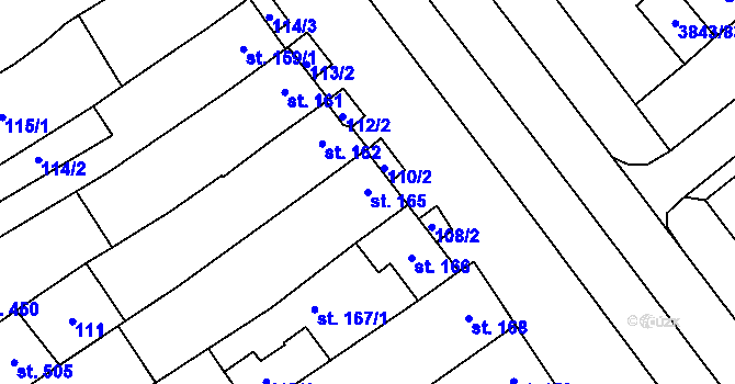 Parcela st. 165 v KÚ Rakvice, Katastrální mapa