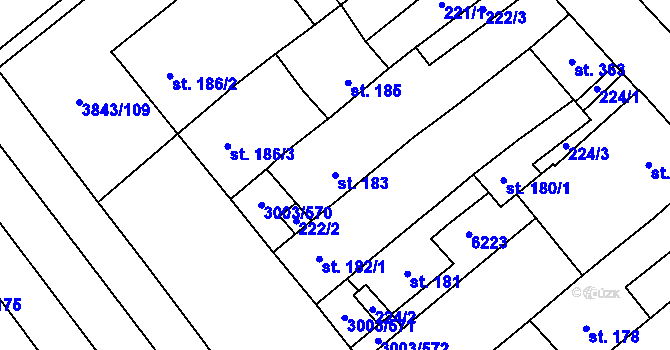 Parcela st. 183 v KÚ Rakvice, Katastrální mapa