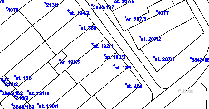 Parcela st. 190/2 v KÚ Rakvice, Katastrální mapa