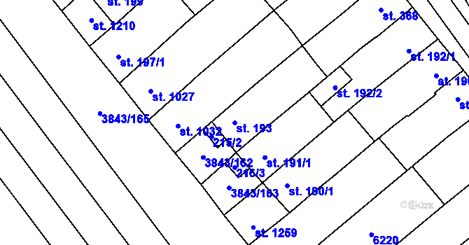 Parcela st. 193 v KÚ Rakvice, Katastrální mapa