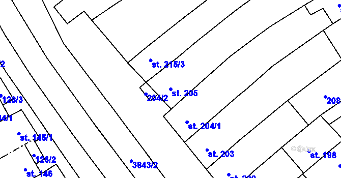 Parcela st. 205 v KÚ Rakvice, Katastrální mapa