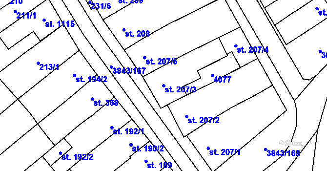 Parcela st. 207/3 v KÚ Rakvice, Katastrální mapa