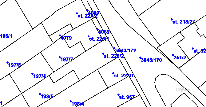Parcela st. 222/2 v KÚ Rakvice, Katastrální mapa