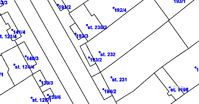 Parcela st. 232 v KÚ Rakvice, Katastrální mapa