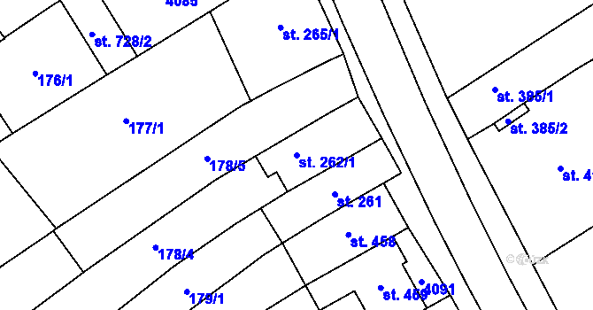 Parcela st. 262/1 v KÚ Rakvice, Katastrální mapa