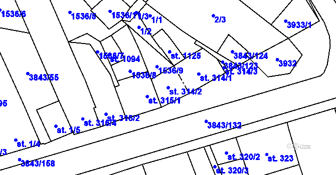Parcela st. 314/2 v KÚ Rakvice, Katastrální mapa