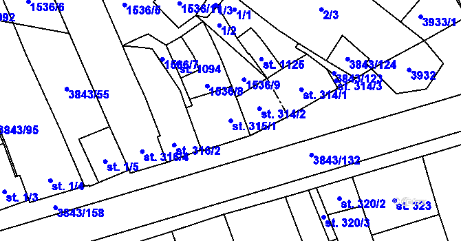 Parcela st. 315/1 v KÚ Rakvice, Katastrální mapa