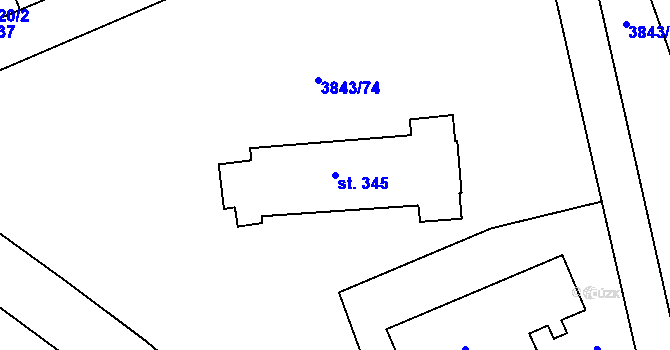 Parcela st. 345 v KÚ Rakvice, Katastrální mapa