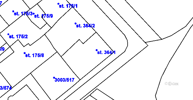 Parcela st. 364/1 v KÚ Rakvice, Katastrální mapa