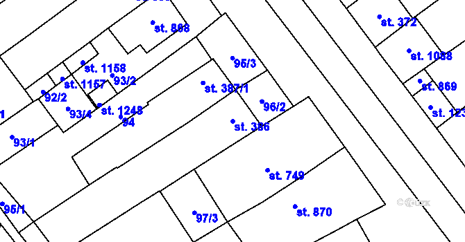 Parcela st. 386 v KÚ Rakvice, Katastrální mapa