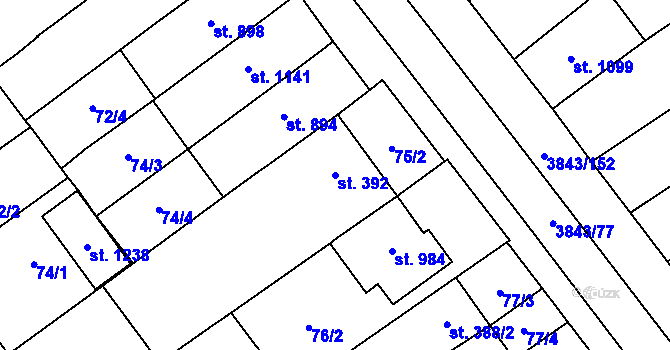 Parcela st. 392 v KÚ Rakvice, Katastrální mapa