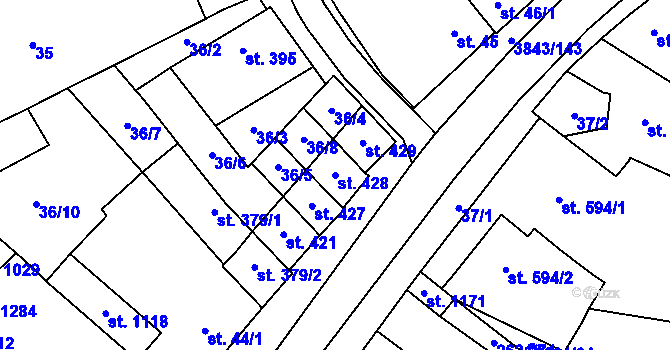 Parcela st. 428 v KÚ Rakvice, Katastrální mapa