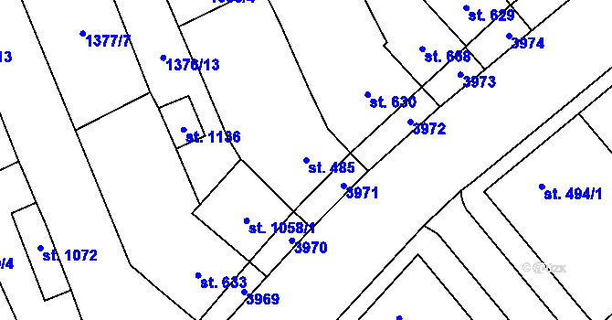 Parcela st. 485 v KÚ Rakvice, Katastrální mapa