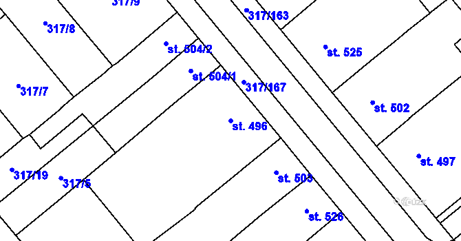 Parcela st. 496 v KÚ Rakvice, Katastrální mapa