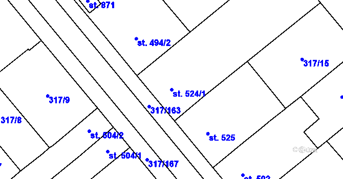 Parcela st. 524/1 v KÚ Rakvice, Katastrální mapa