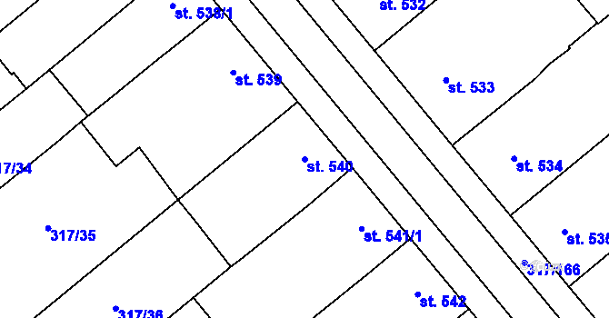 Parcela st. 540 v KÚ Rakvice, Katastrální mapa