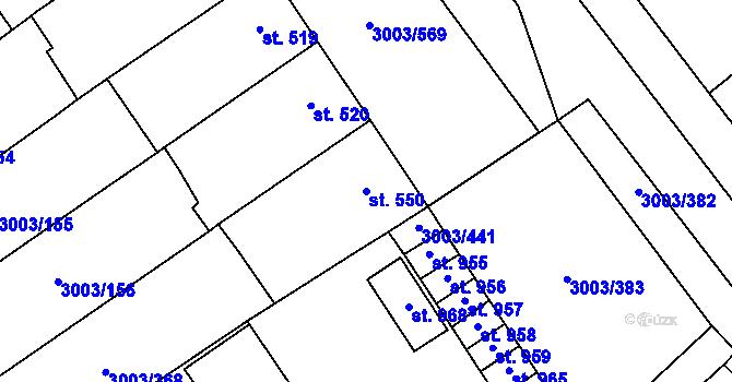 Parcela st. 550 v KÚ Rakvice, Katastrální mapa