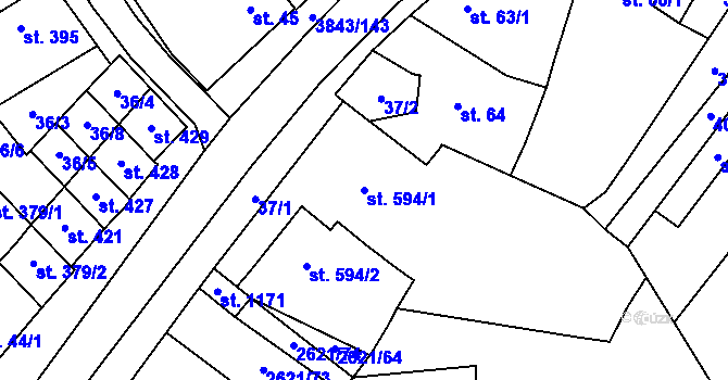 Parcela st. 594/1 v KÚ Rakvice, Katastrální mapa