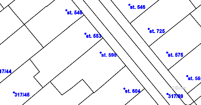 Parcela st. 595 v KÚ Rakvice, Katastrální mapa