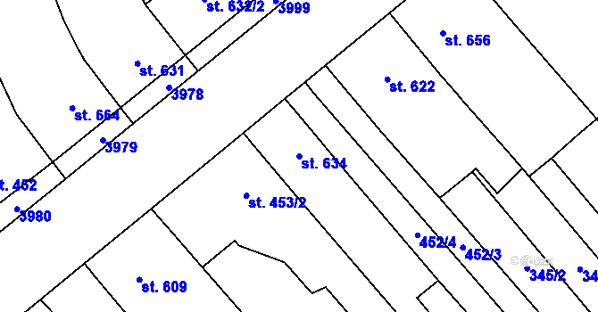 Parcela st. 634 v KÚ Rakvice, Katastrální mapa