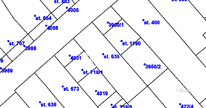 Parcela st. 635 v KÚ Rakvice, Katastrální mapa