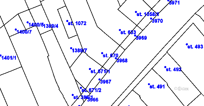 Parcela st. 670 v KÚ Rakvice, Katastrální mapa